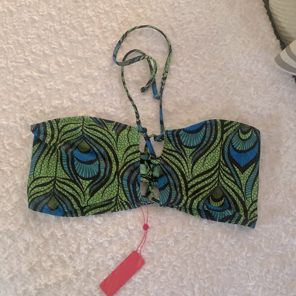 Curvy Beach Teal Peacock Bandeau Top- NWT- Size 2X